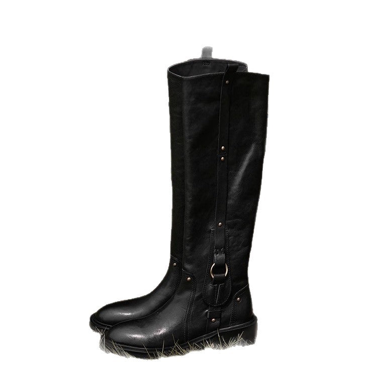 Below The Knee High Female Genuine Rider Women's Leather Boots
