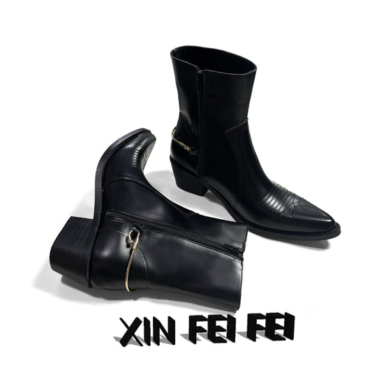 Men's Chelsea Black Personalized Fashion Side Zip Boots