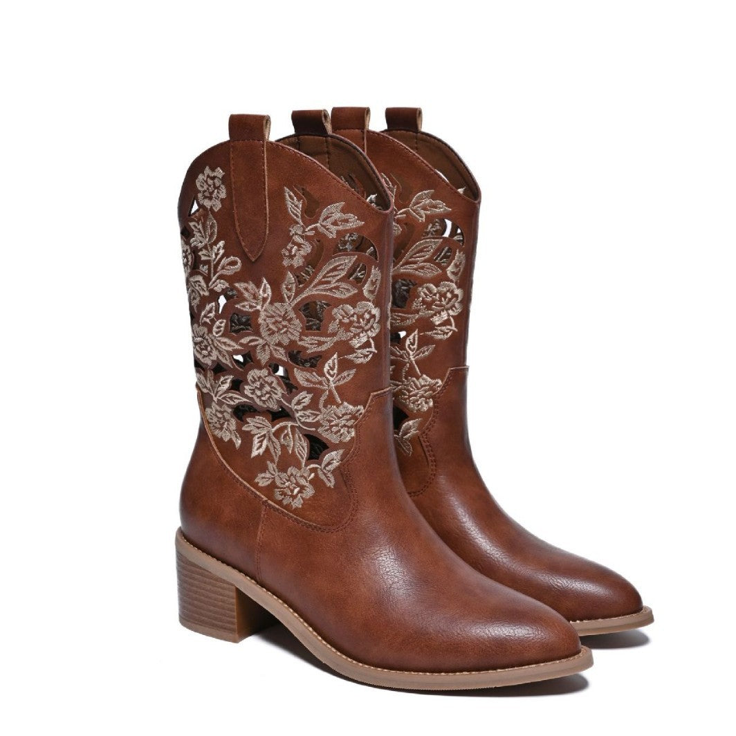 Women's Miss Embroidered Western Denim Short Grassland Boots