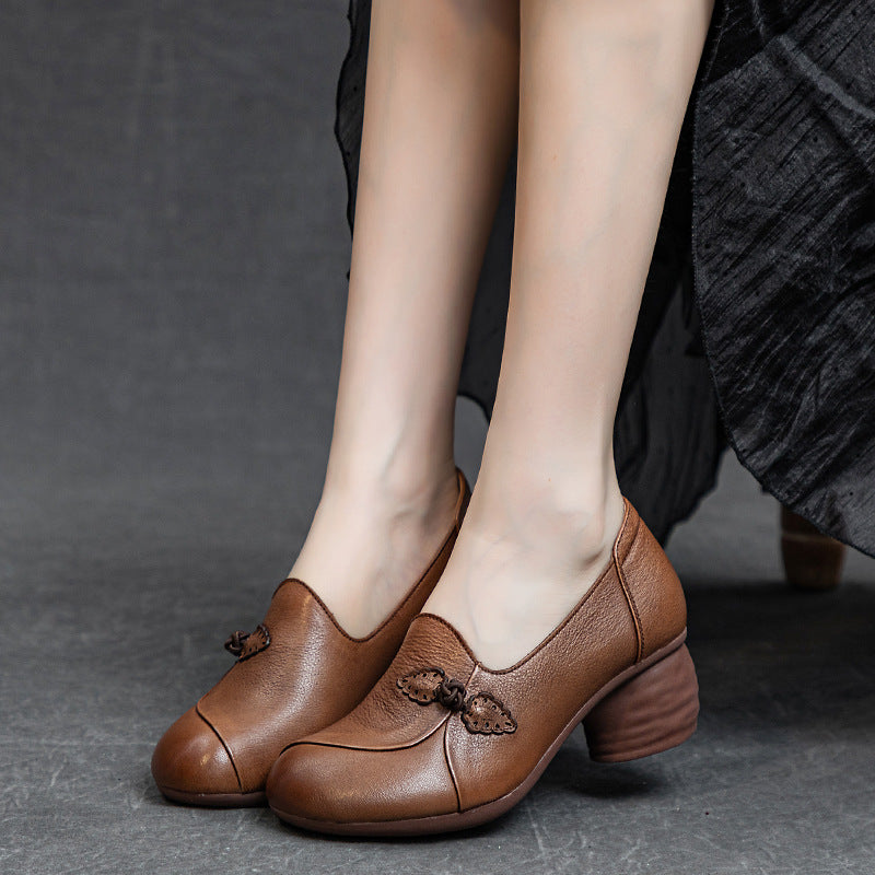 Women's Pumps Thick Mid Soft Bottom Washed First Casual Shoes