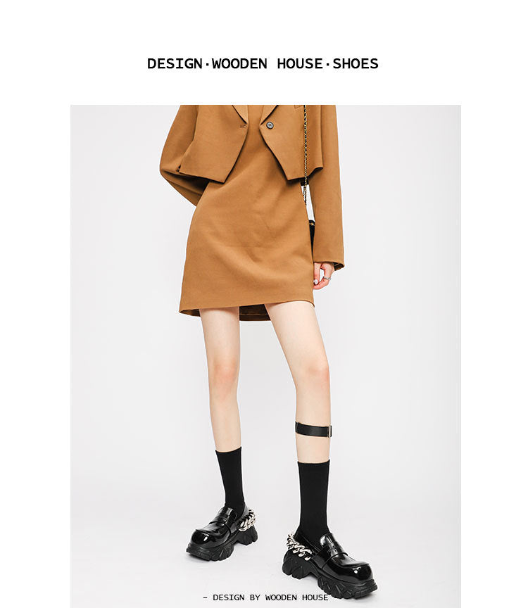 Women's Muffin Patent Metal Large Chain Round Head Thick Women's Shoes