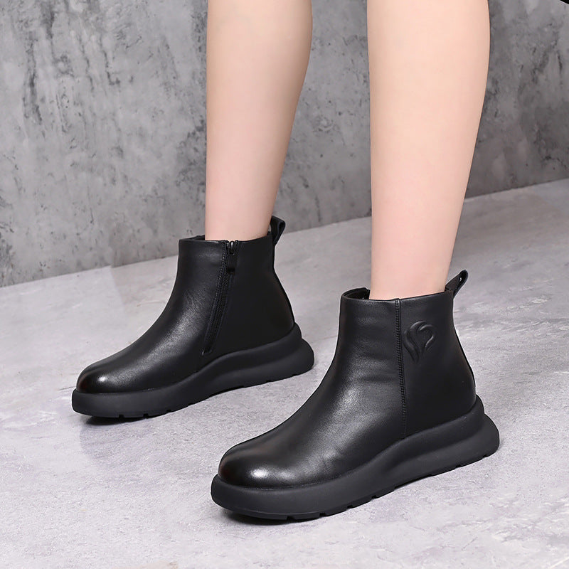 Bottom Fleece-lined Warm First Layer Cowhide Boots