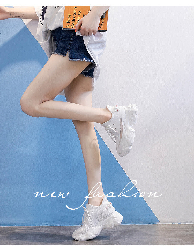 Women's Bottom Cutout Sky Firm Stitching White Black Angel Height Casual Shoes