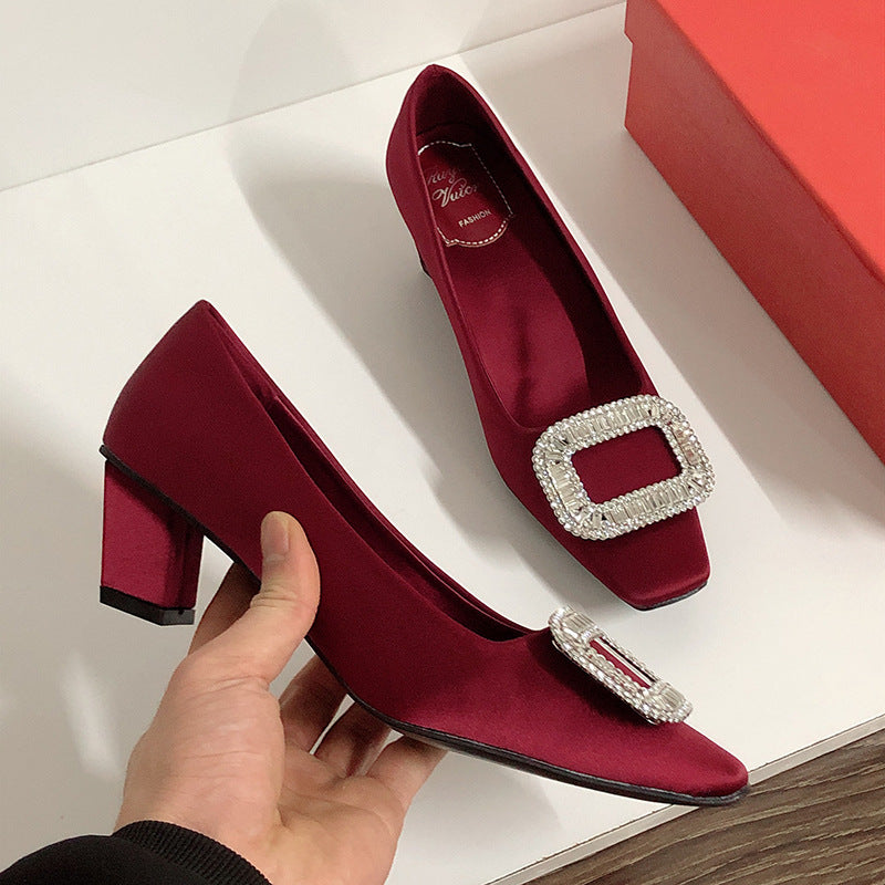Women's Chunky Pumps Mid Flat Low-cut Toe High Women's Fashion Shoes