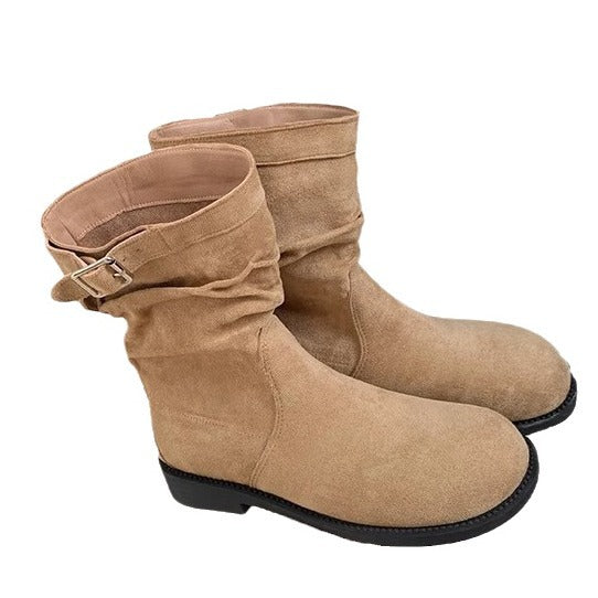 Grape Mom Retro Ankle Korean Style Pleated Boots