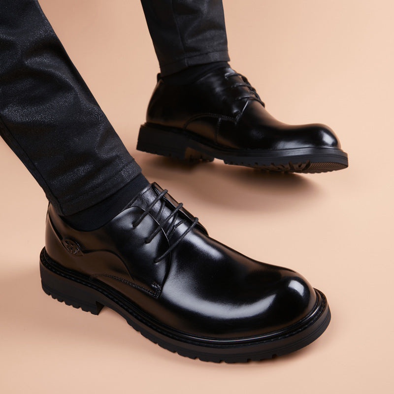 Men's First Layer Cowhide British Groomsman Black Bridegroom Formal Wear Soft Men's Business Leather Shoes