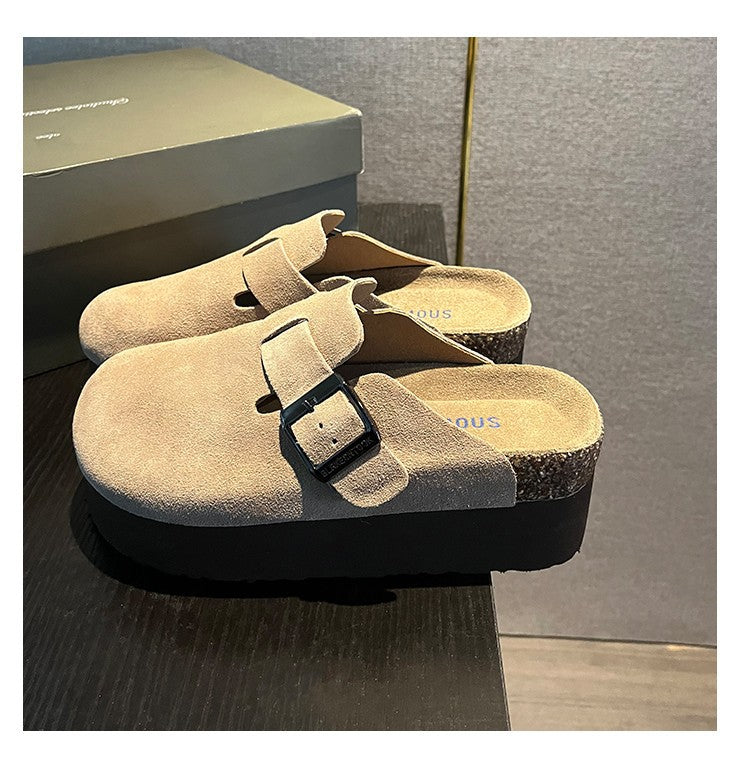 Women's Antelope Brown Half Toe Box For Slippers