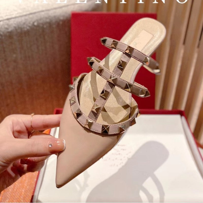 Women's Rivet Outer Wear Pointed Muller Flat Sandals