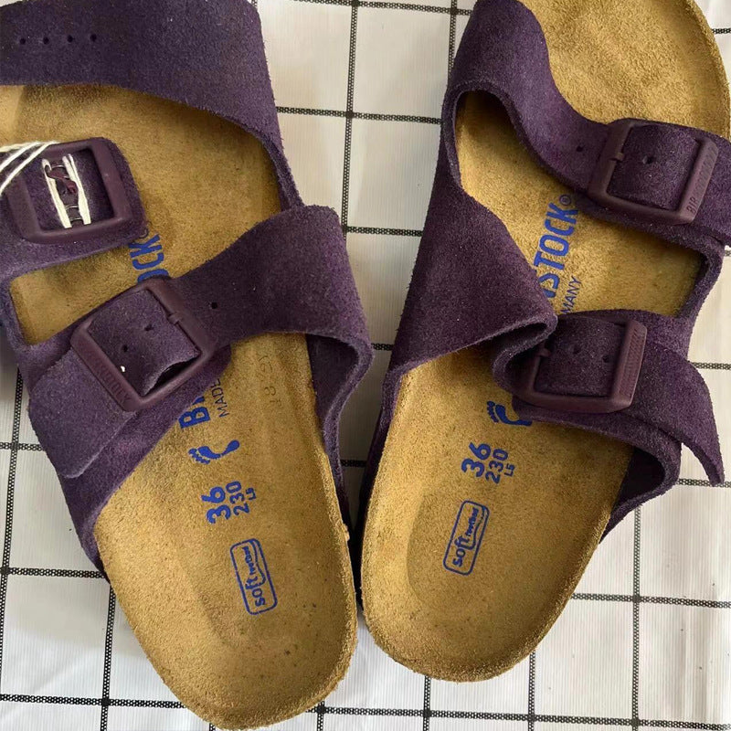 Purple Thick Bottom Double Buckle Soft Slippers