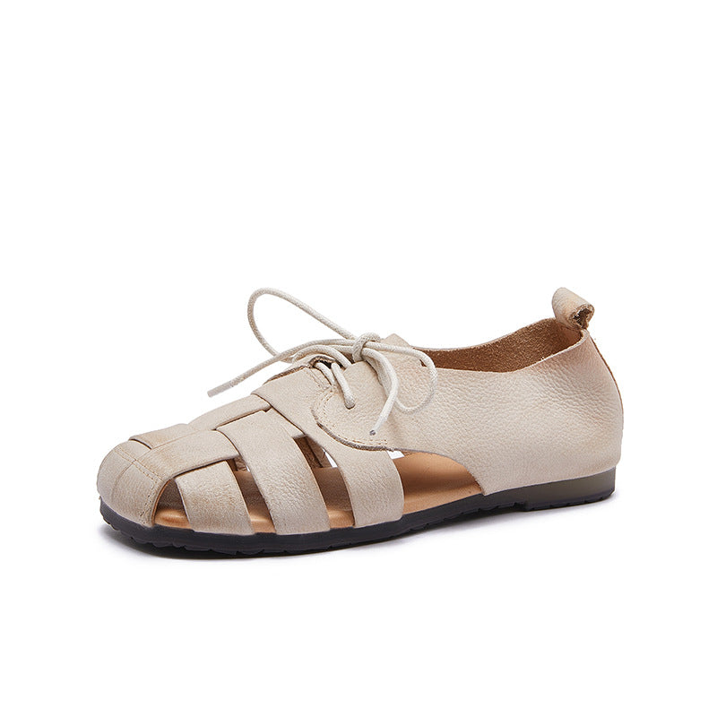 Women's Platinum First Layer Cowhide Woven Flat Sandals