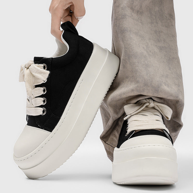 Men's Breathable Thick-soled Fashionable White Black Sneakers