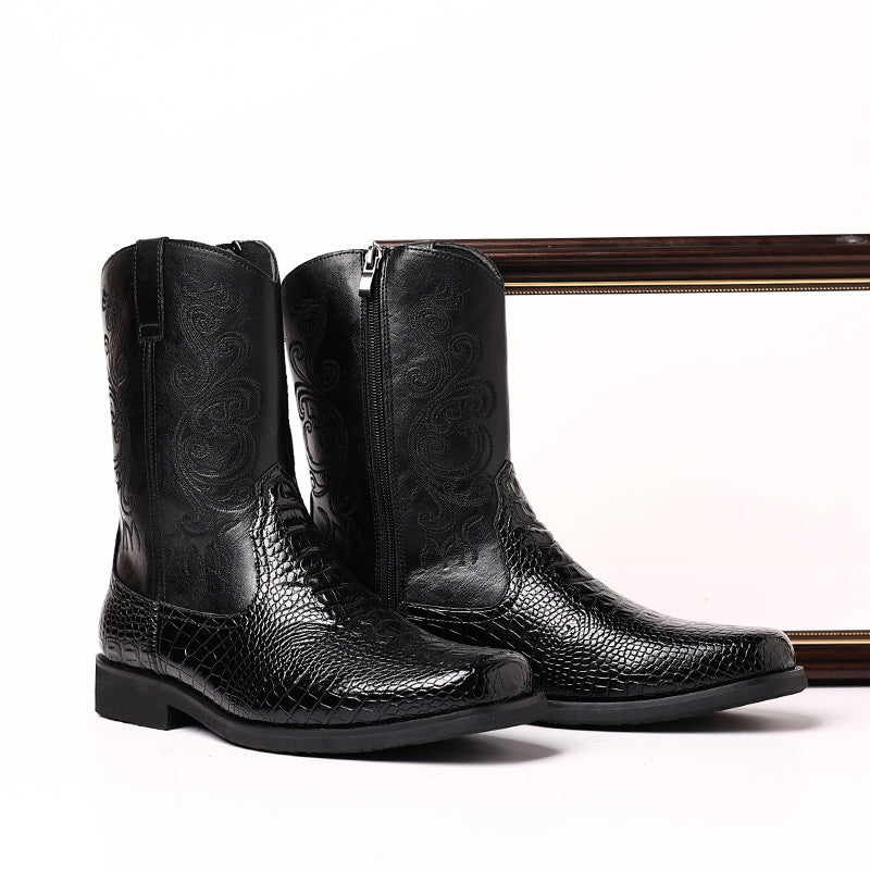 Men's Western Cowboy Trendy Fashion Vintage Zipper Boots