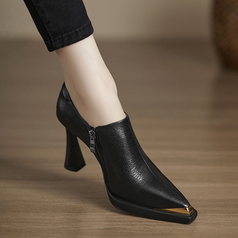 Special Interest Light Luxury Fashion Elegant Side Zipper Deep Mouth Heels