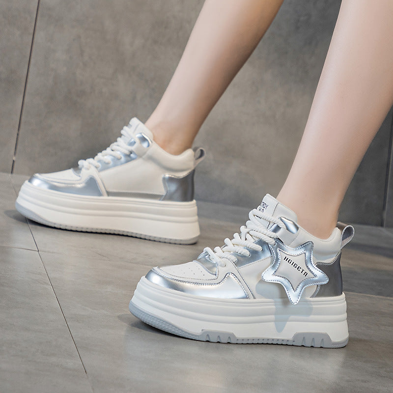 Women's Matching Hidden White Thick Bottom Black Women's Casual Shoes