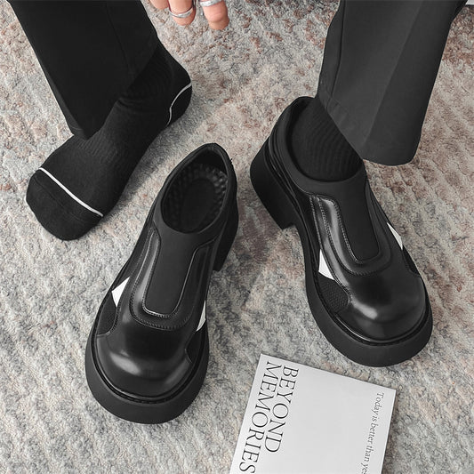 Men's Niche Color Collision Design Derby Platform Slip-on Leather Shoes