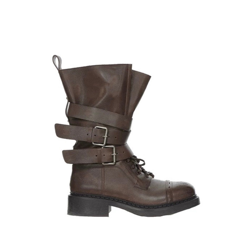 Women's Thick Bottom Retro Distressed Western Denim Women's Leather Boots