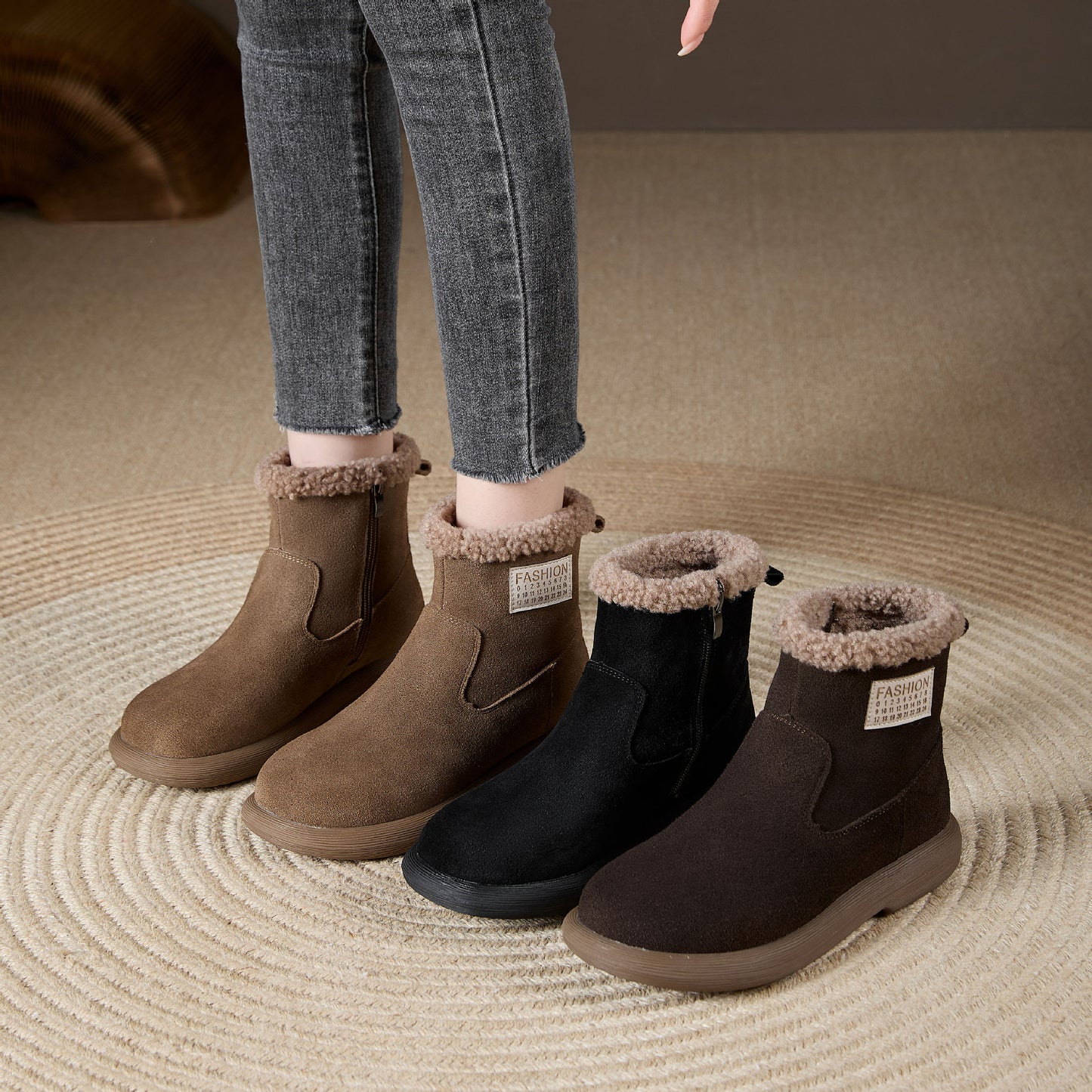 Women's Matte Teddy Thick Fur Winter Vintage Snow Boots