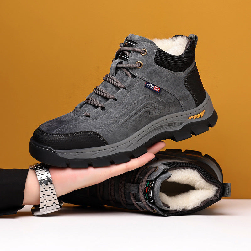 Men's Fleece-lined Thickened Real Double Face Wool Insulated Outdoor Snow Boots