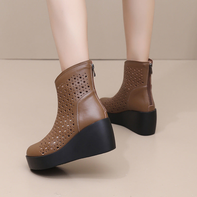 Women's Ethnic Style First Layer Cowhide Back Zip Platform Women's Shoes