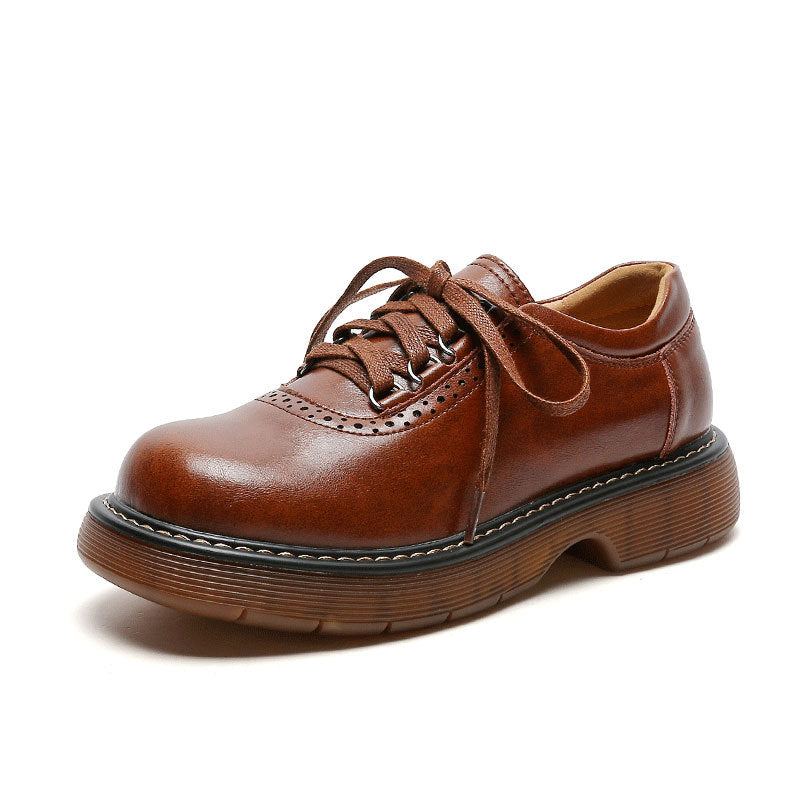 Round Toe Female British Style Single-layer Leather Shoes