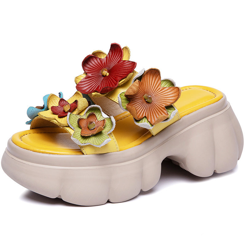 Women's Style Summer Bohemian Flower Genuine Open Toe Slippers