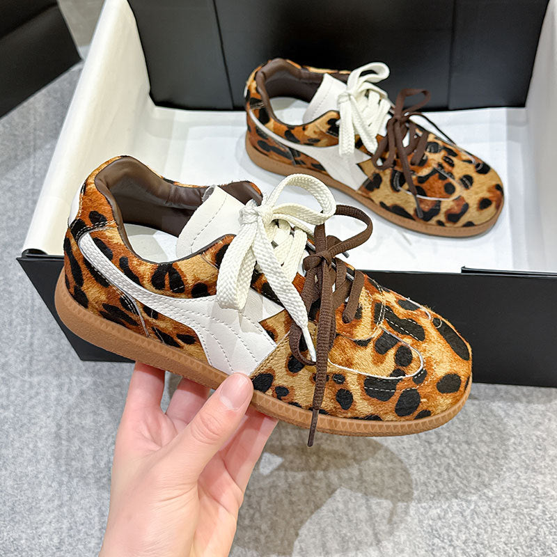 Women's Increasing Insole Horse Fur Leopard Print German Training Sneakers