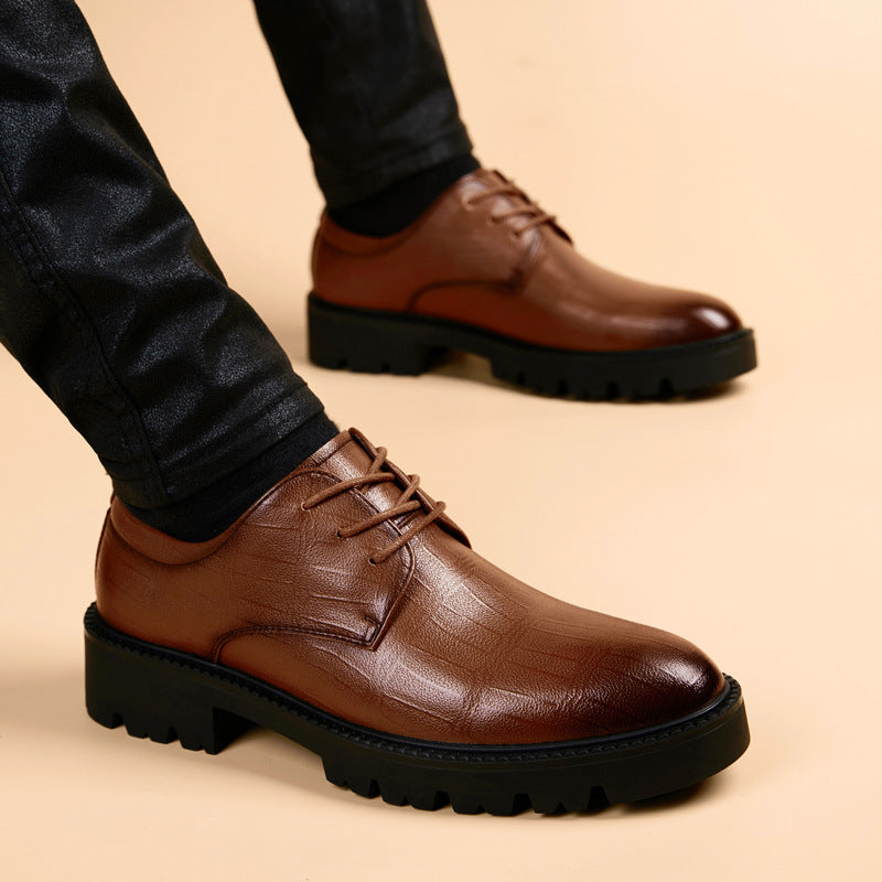 Men's Thick-soled Breathable Business Pointed Toe Wedding Green Leather Shoes