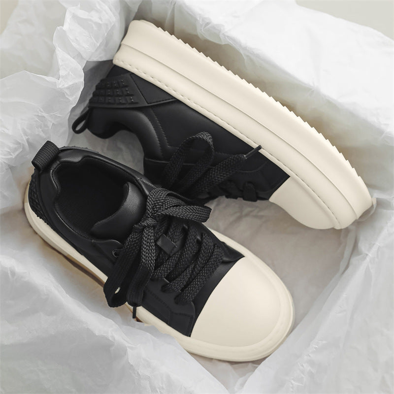 Men's Warped Head Genuine Platform White Height Increasing Low Sneakers