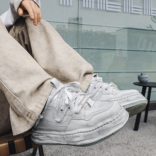 Men's Height Increasing Niche Versatile Distressed Polished Sneakers