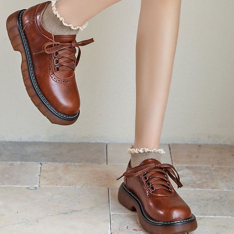 Round Toe Female British Style Single-layer Leather Shoes