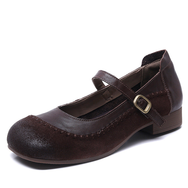 Women's Cowhide Retro Flat Mary Jane Four Soft Women's Shoes
