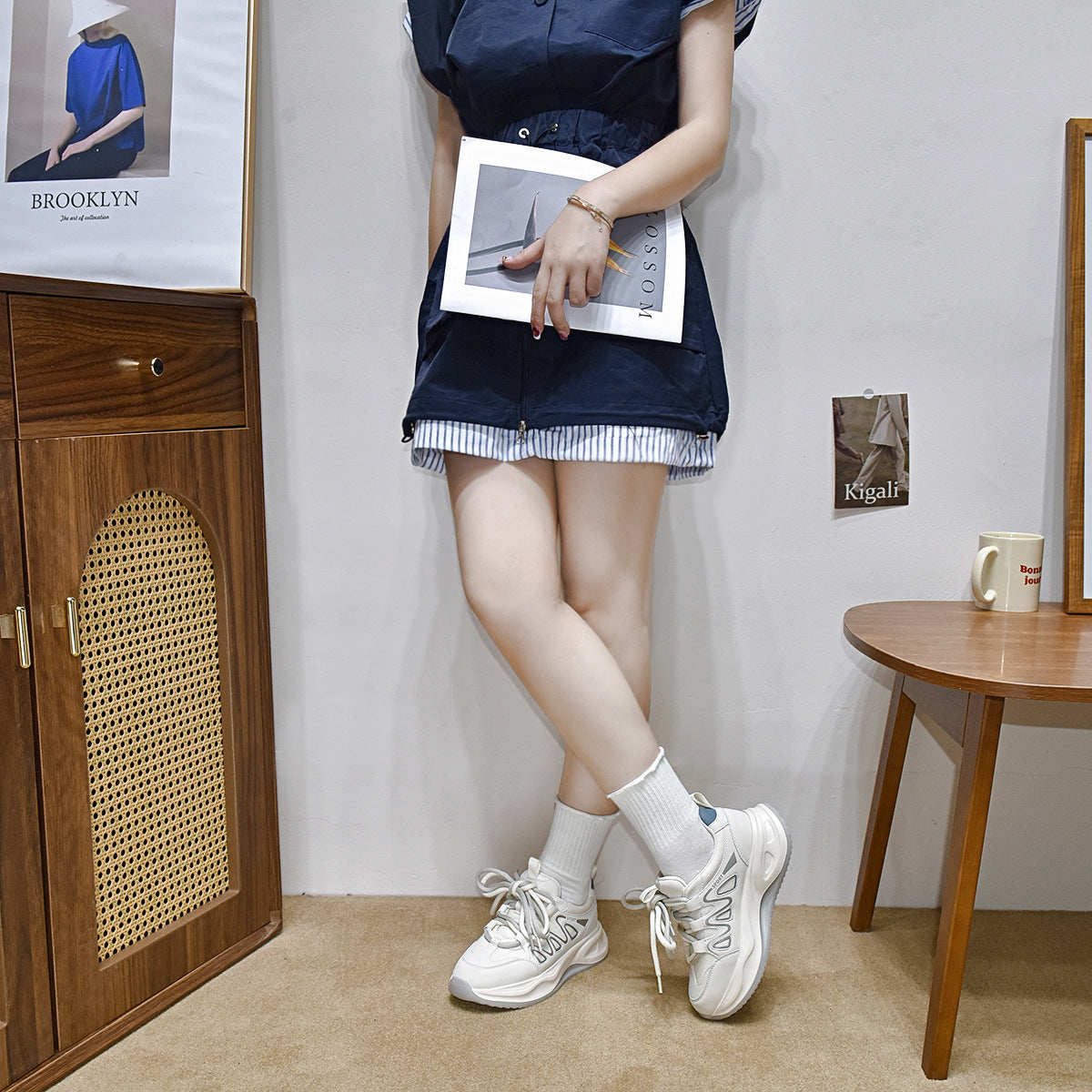 Women's Travel Korean White Platform Dad Color Sneakers