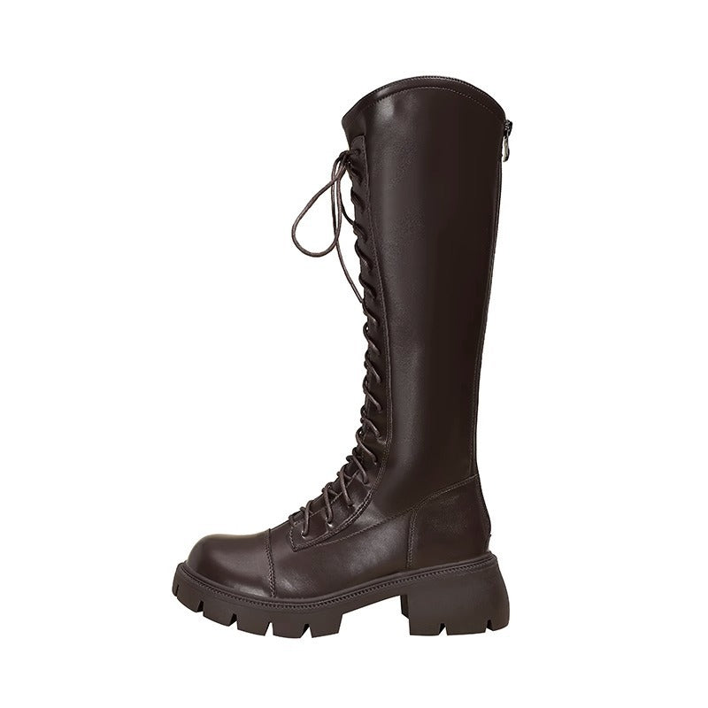 Women's Brown Knight V Cut High Leg Boots