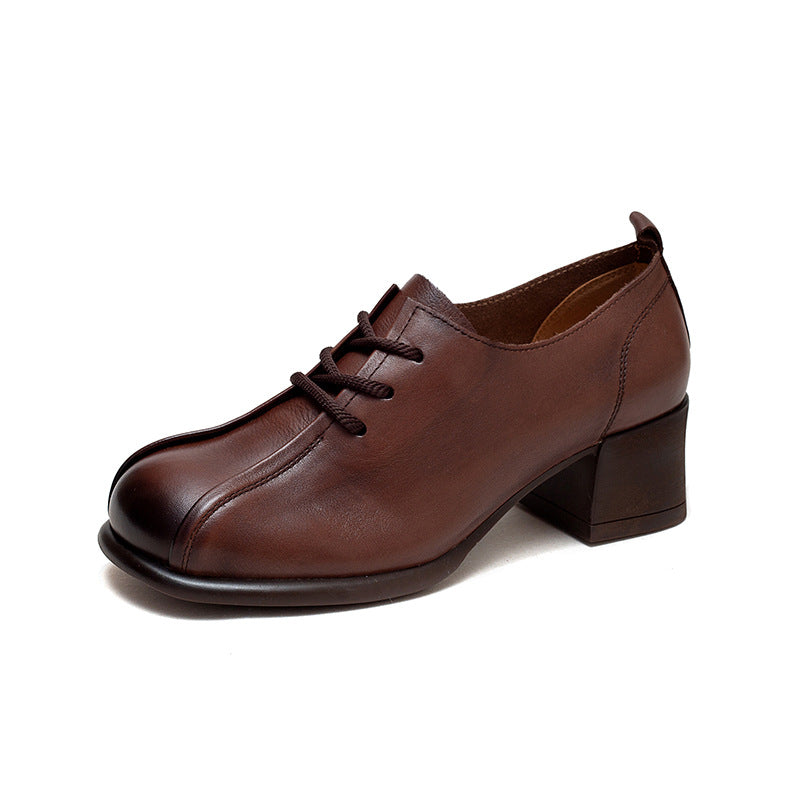 Women's & Men's First Layer Cowhide Round Head Chunky Casual Shoes