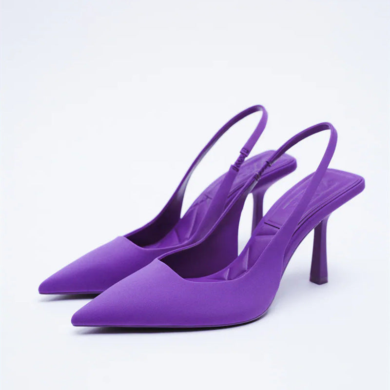 Women's High Solid Color Stiletto Pointed Back Empty Strap Sandals