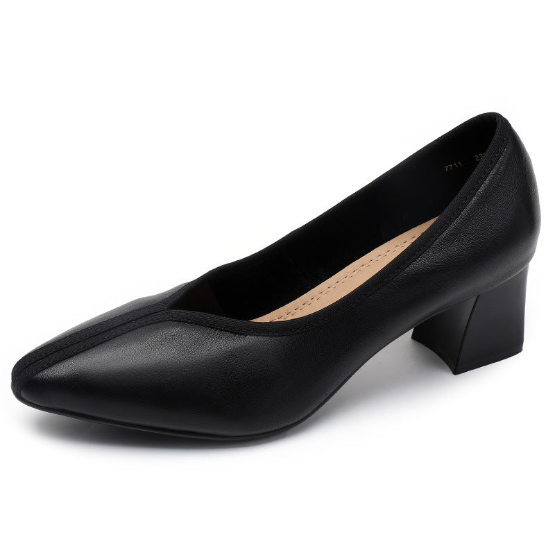 Women's Vintage Mid Pointed Toe Low-cut Chunky Soft Women's Shoes