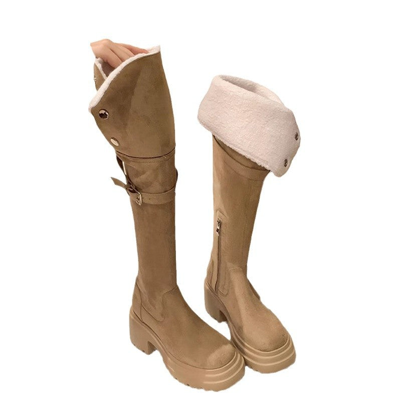 Bottom Lamb Fur Chunky High Over Boots