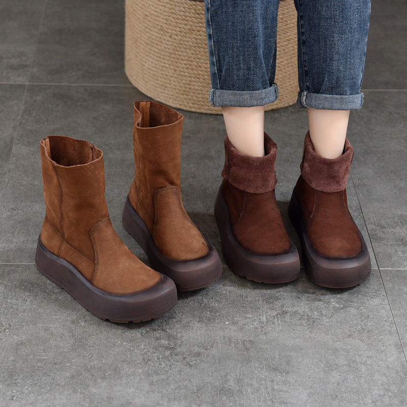 Women's Cattlehide Surface For Retro Leisure Pump Two-way Boots