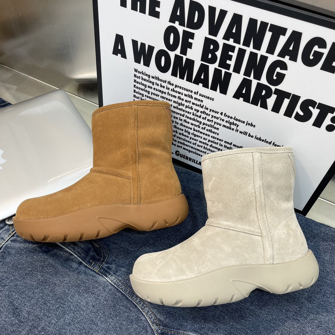 Women's Winter Triangle Mark Ankle Real With Fleece Lining Snow Boots