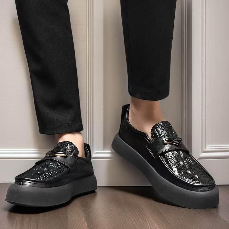 Men's First Layer Cowhide Platform Slip-on Lazy Leather Shoes