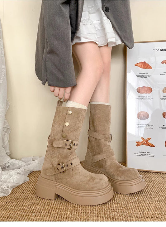 Women's Martin Vintage Suede Two-way Thick-soled Belt Snow Boots