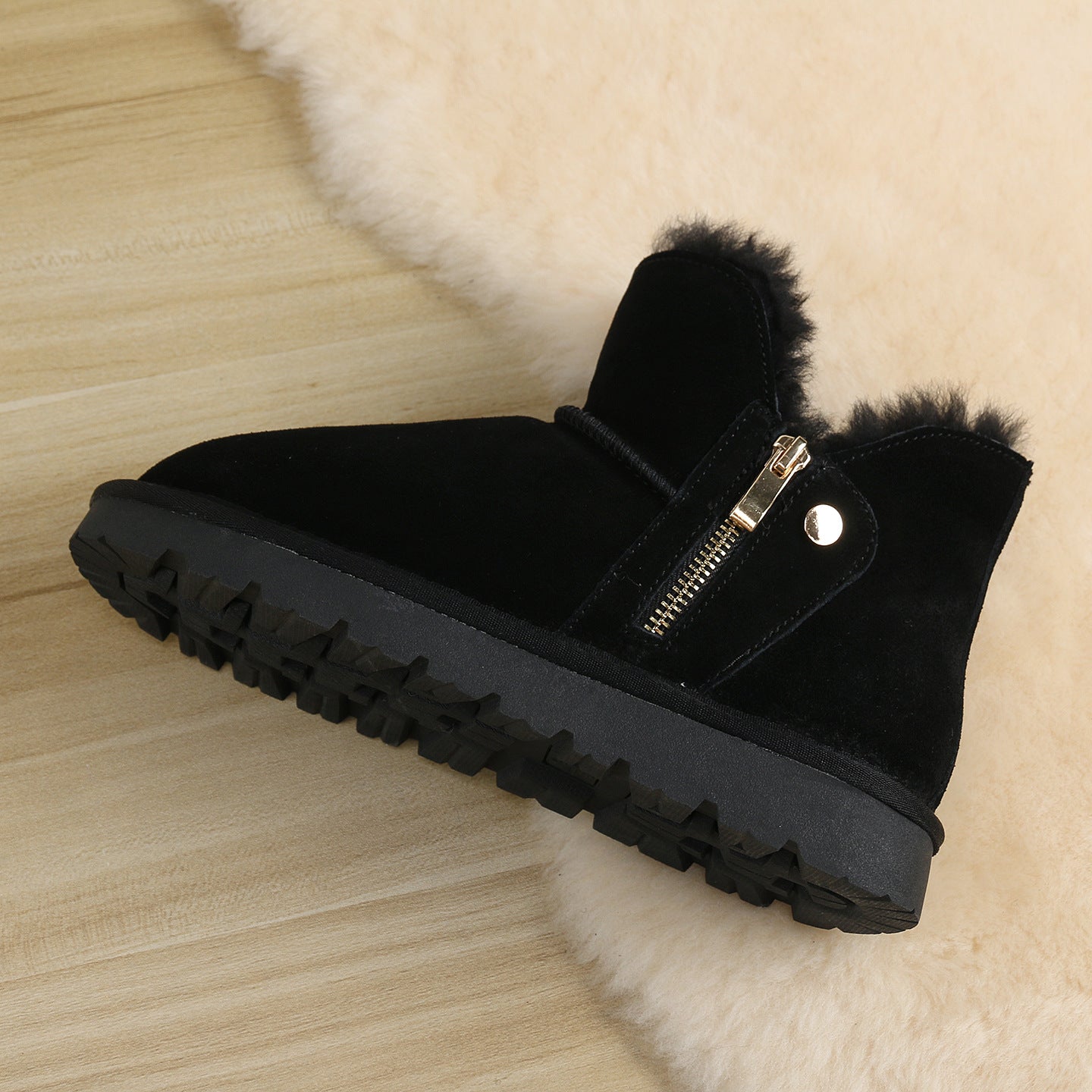Women's Matte Cowhide Fur Integrated Short Thickened Snow Boots