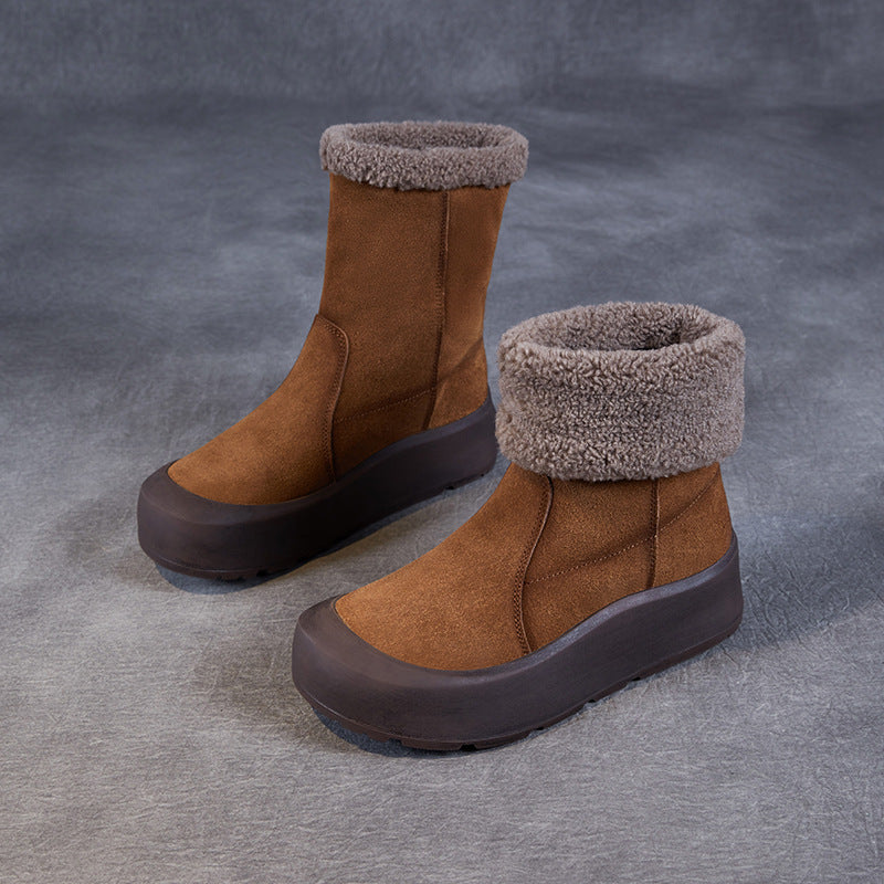 Women's Thick-soled Matte Winter Genuine Two-way Fleece-lined Snow Boots