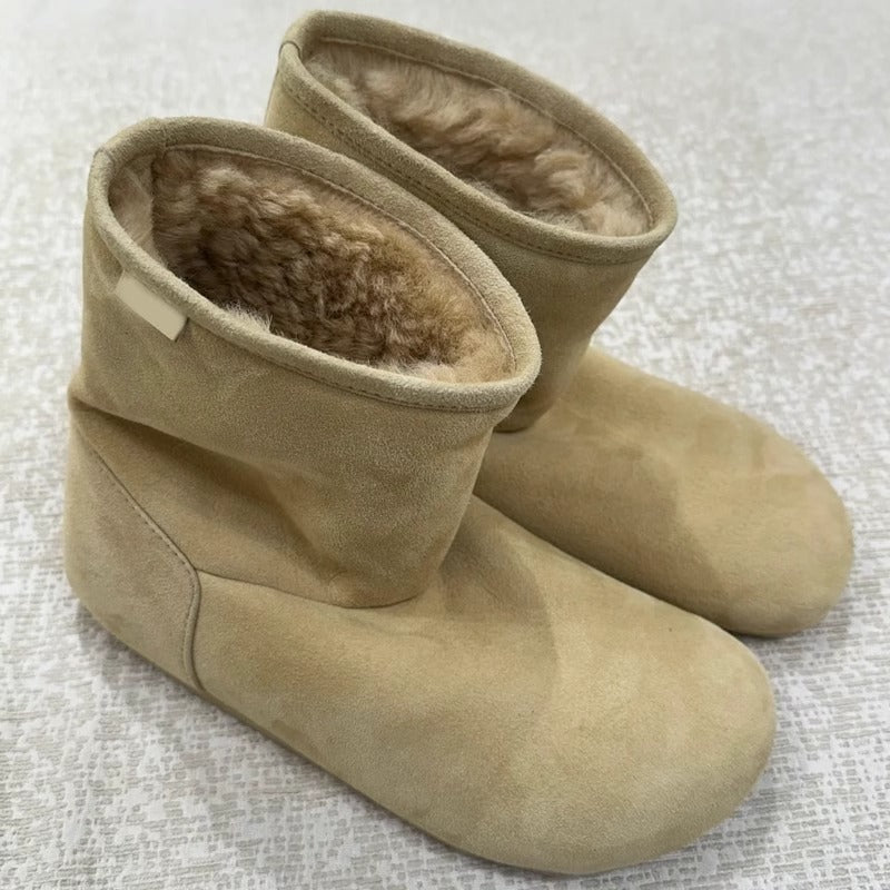 Women's Luo Yi Real Fur Short Round Toe Flat Snow Boots