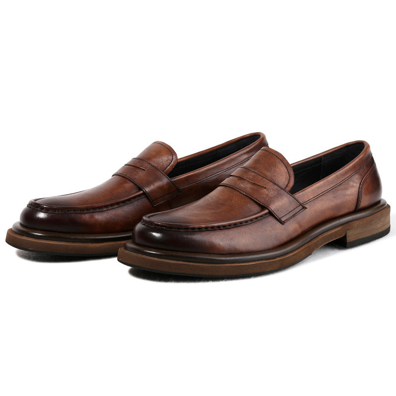Men's Retro One Pedal Lazy Simple Slip-on Business Thick Bottom Increased Leather Shoes