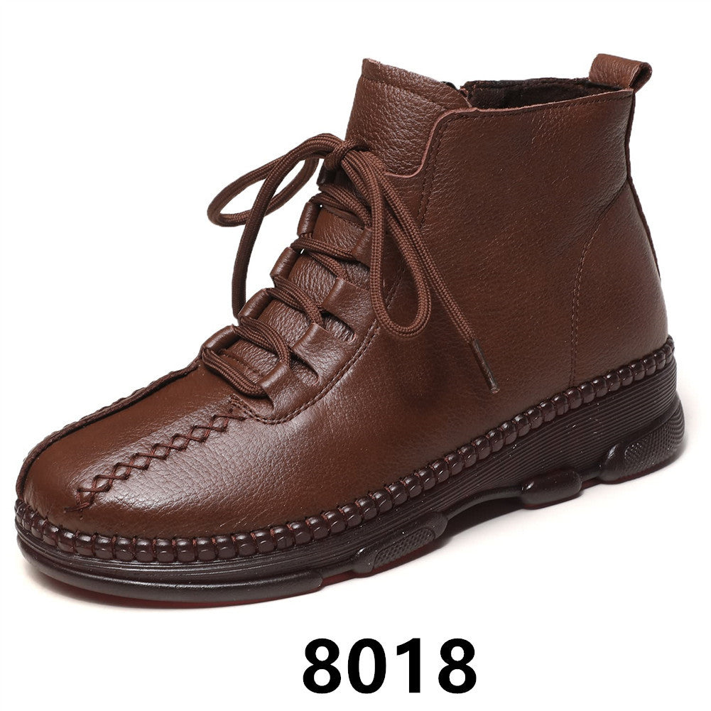 Women's Fleece Lined Padded Warm Keeping Mother's Soft Bottom Waterproof Fashion Women's Leather Boots