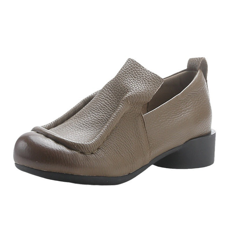 Women's Color Artistic Round Head Chunky Slip-on Heels