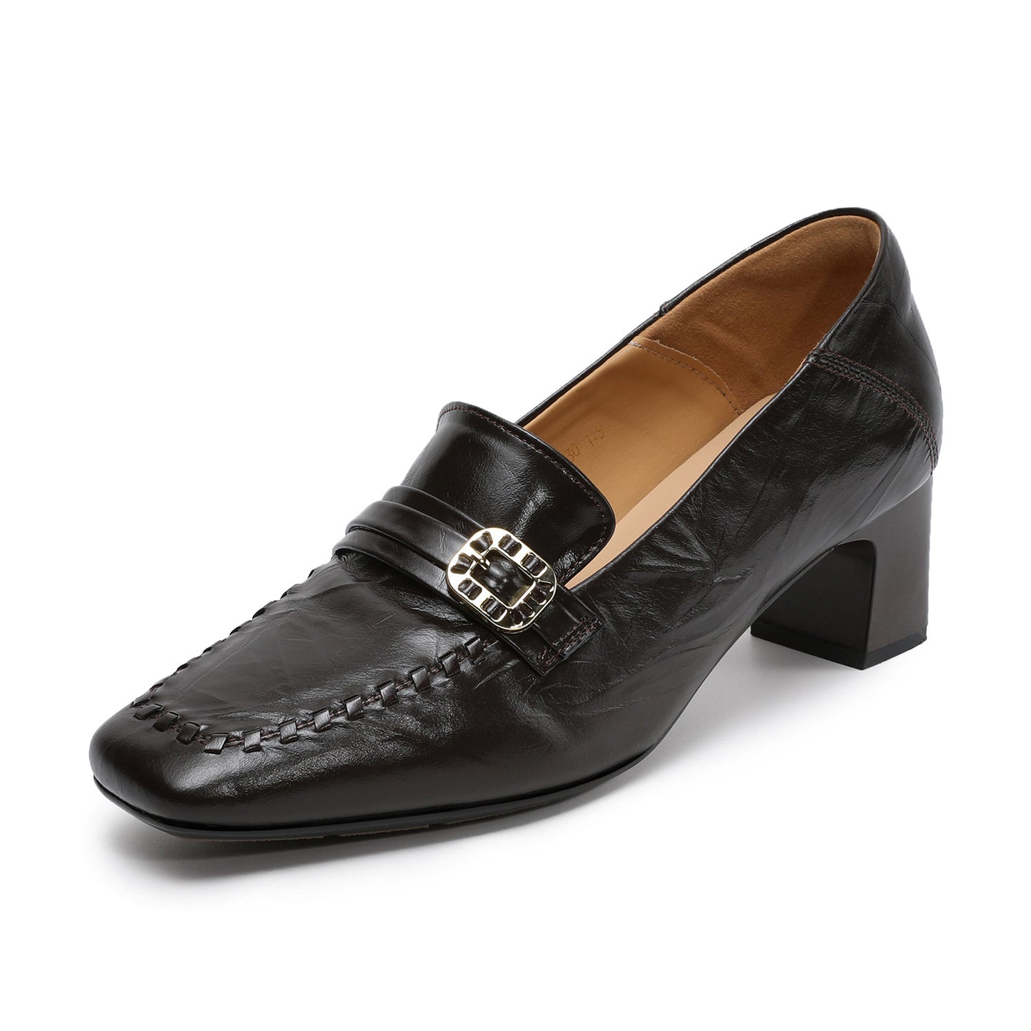 Women's Cowhide Light Luxury British Spring Comfortable Square Toe Slip-on Chunky Heels