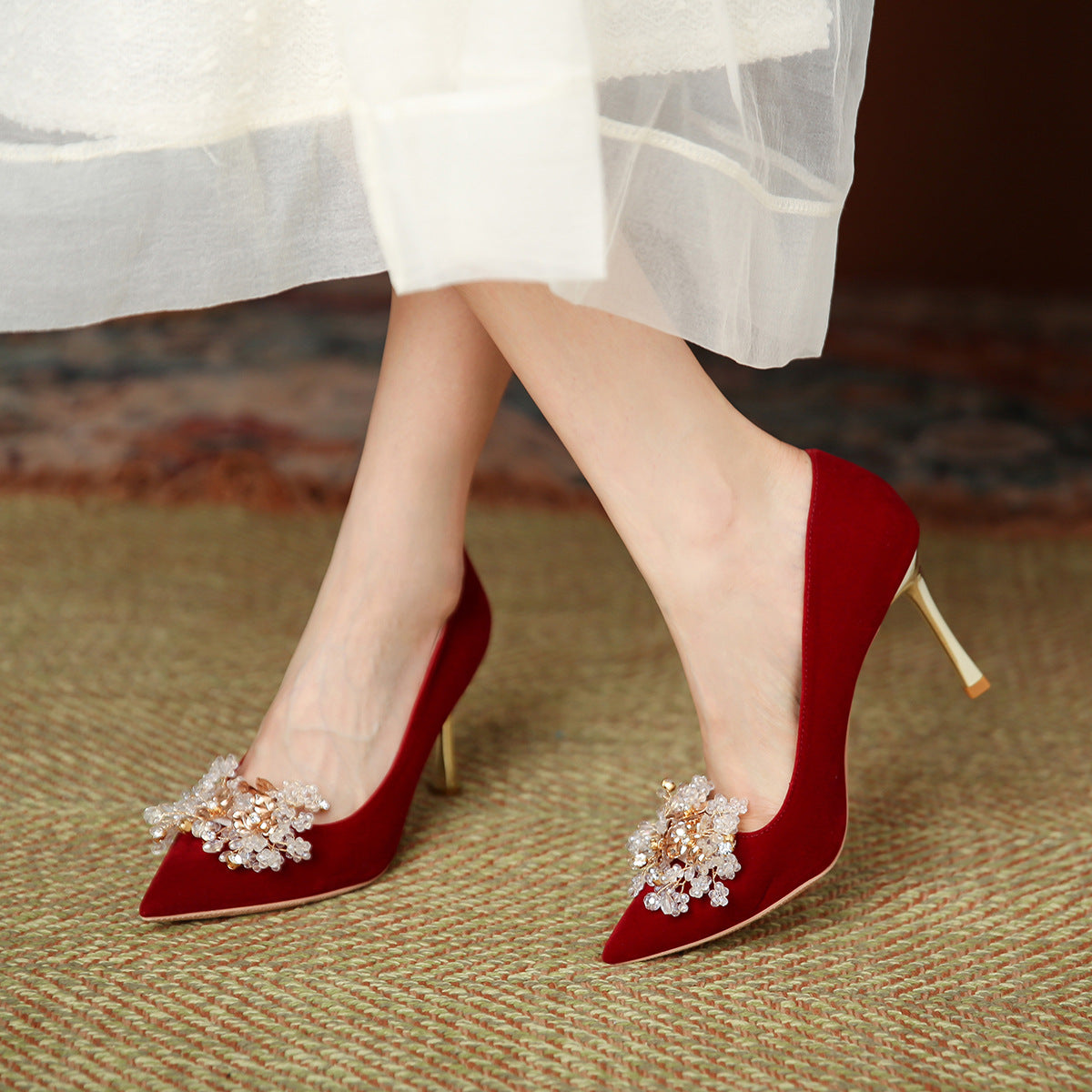 Women's Crystal Bridal Big Red High Not Women's Shoes