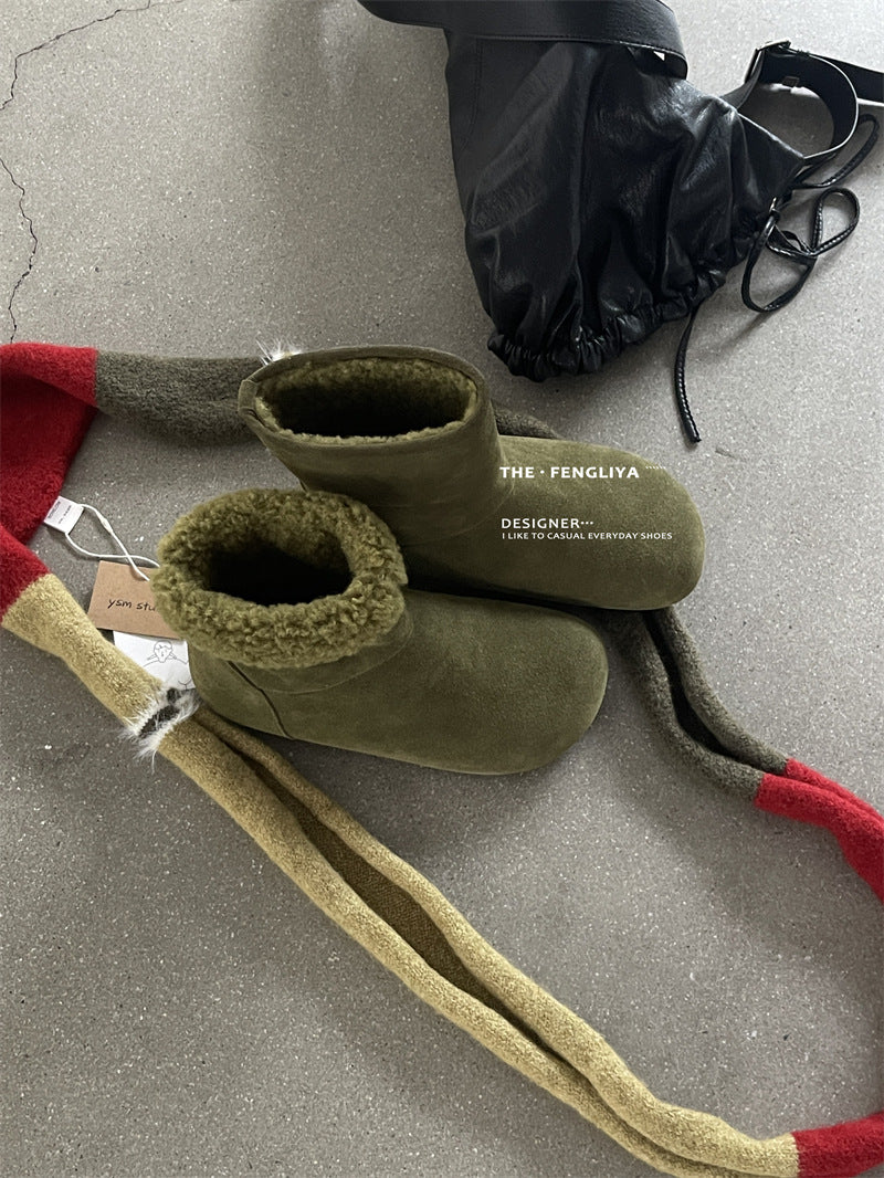 Women's Flat Retro Winter Booties Fleece-lined Warm Ugly Boots